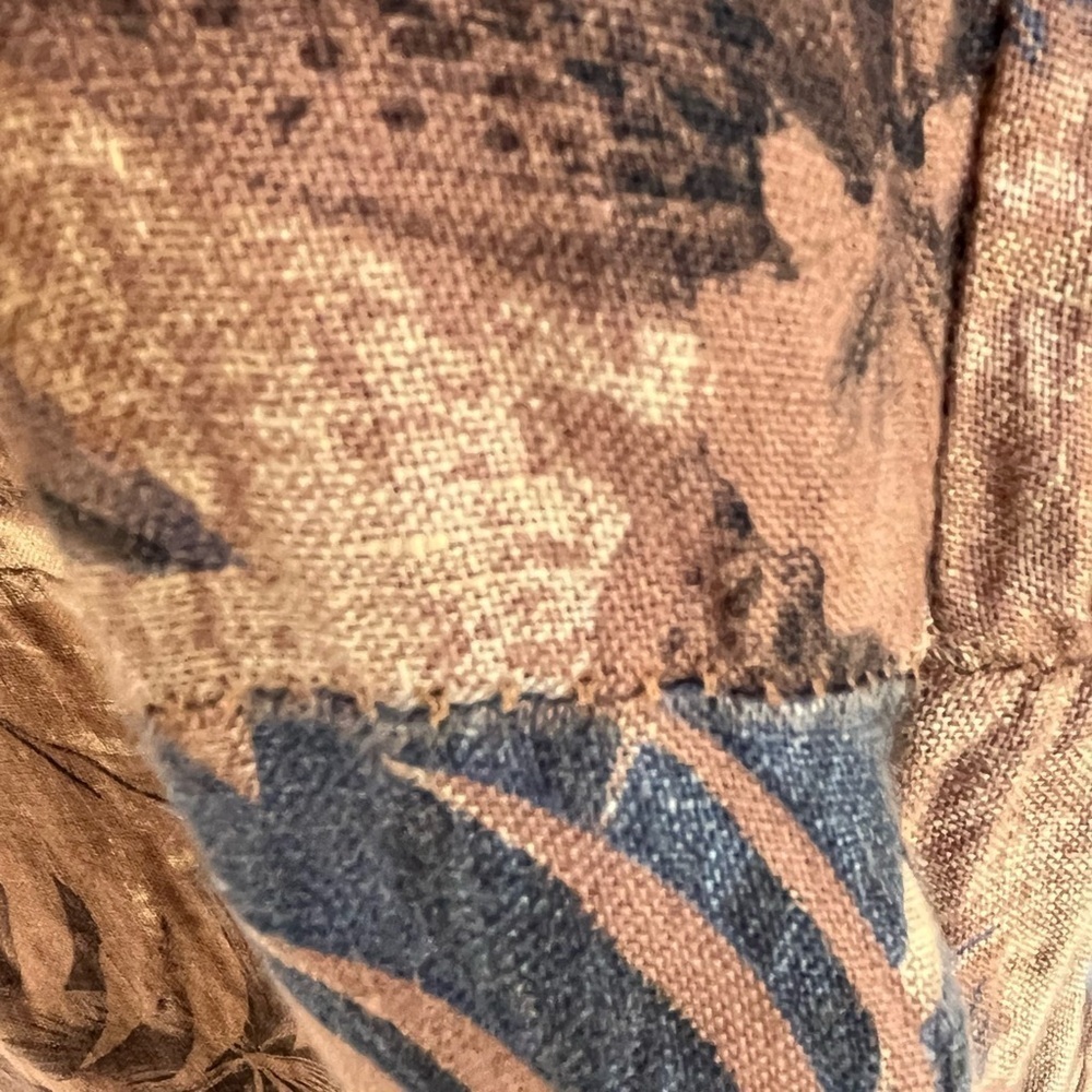 Vintage 80’s Maria Gigli Italy Linen Dress Floral Earth Brown Blue Tropical Sz L - Picture 14 of 14